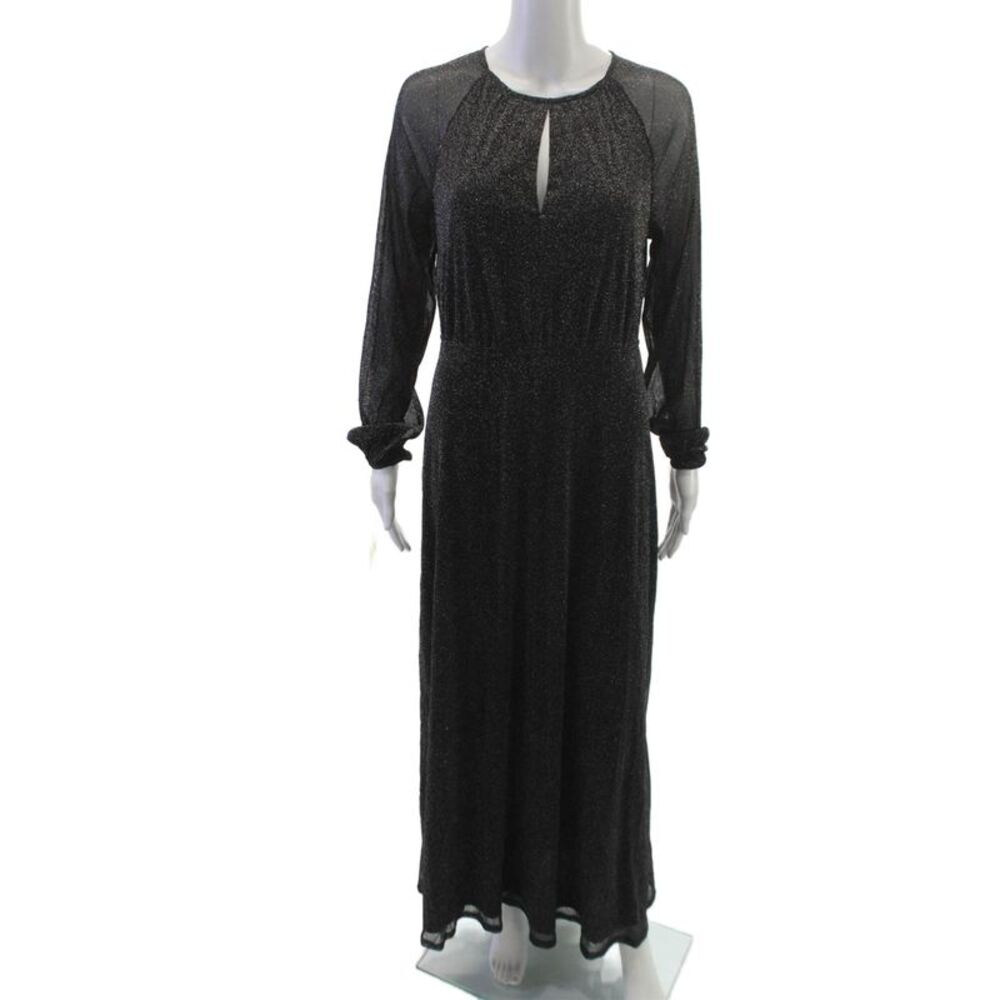 Apricot Women Maxi Long Sleeve Black Round Neck Zip Dress Size L